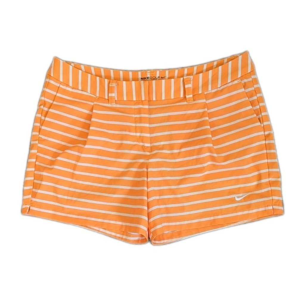 Nike Golf Women 8 Orange & White Striped Shorts Pleated Pockets Athletic Sports